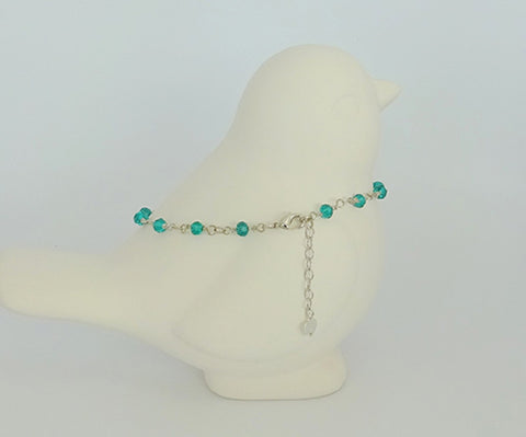 bling ~ anklet green teal on silver