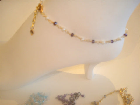 bling ~ anklet amethyst and pearl on gold