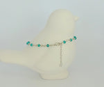 bling ~ anklet green teal on silver